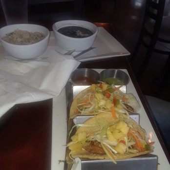 Los Buenos Díaz - Blackened tilapia tacos, black beans and cilantro rice sides. - Mexican Near Me - Bensenville, Illinois Los Buenos Díaz - Blackened tilapia tacos, black beans and cilantro rice sides. - Mexican Near Me - Bensenville, Illinois