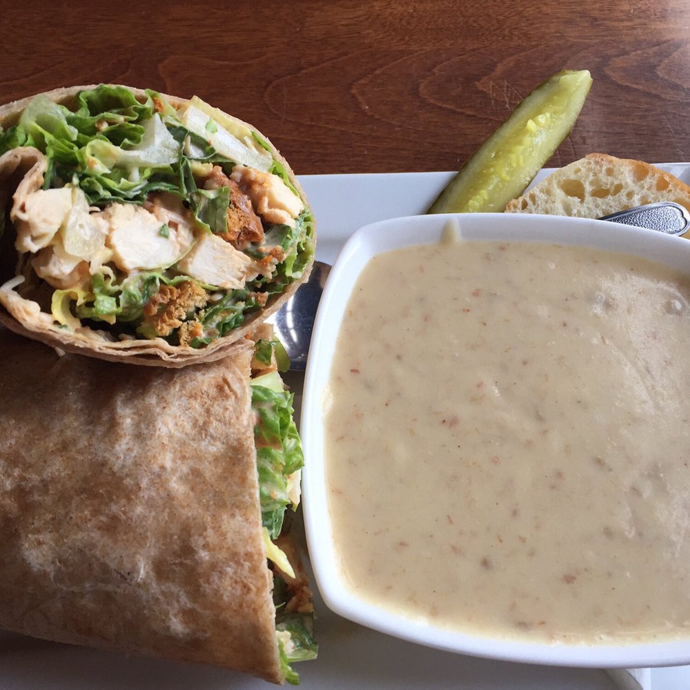 The Friendly Fox - Spicy chicken Caesar wrap & potato Gouda soup - features for the day - Cafes Near Me - Fort Wayne, Indiana The Friendly Fox - Spicy chicken Caesar wrap & potato Gouda soup - features for the day - Cafes Near Me - Fort Wayne, Indiana
