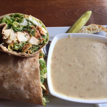 The Friendly Fox - Spicy chicken Caesar wrap & potato Gouda soup - features for the day - Cafes Near Me - Fort Wayne, Indiana The Friendly Fox - Spicy chicken Caesar wrap & potato Gouda soup - features for the day - Cafes Near Me - Fort Wayne, Indiana