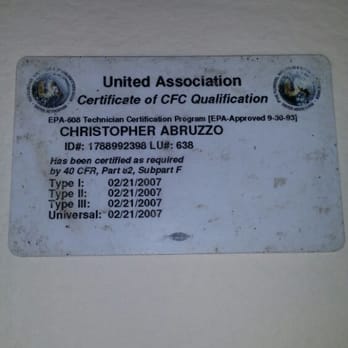 1NewYorkHVAC - Universal Certificate, Certificate of CFC Qualification - Heating & Air Conditioning/HVAC Near Me - Brooklyn, New York