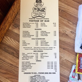 The Hat - The menu. - American Near Me - Temple City, California