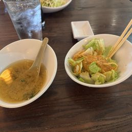 Miso soup and house salad. Miso soup and house salad.