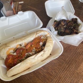 Kindred - Mushroom poboy with a side of Brussels - Vegan Near Me - New Orleans, Louisiana