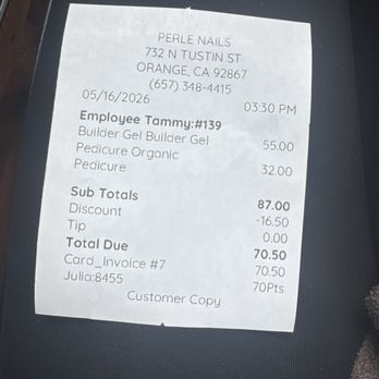 Perle Nails - I left the tip cash but I wish I hadn't have felt embarrassed. - Nail Salons Near Me - Orange, California