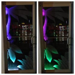 Bailey's Glass and Mirror - Custom Etched Entrance door with led lighting