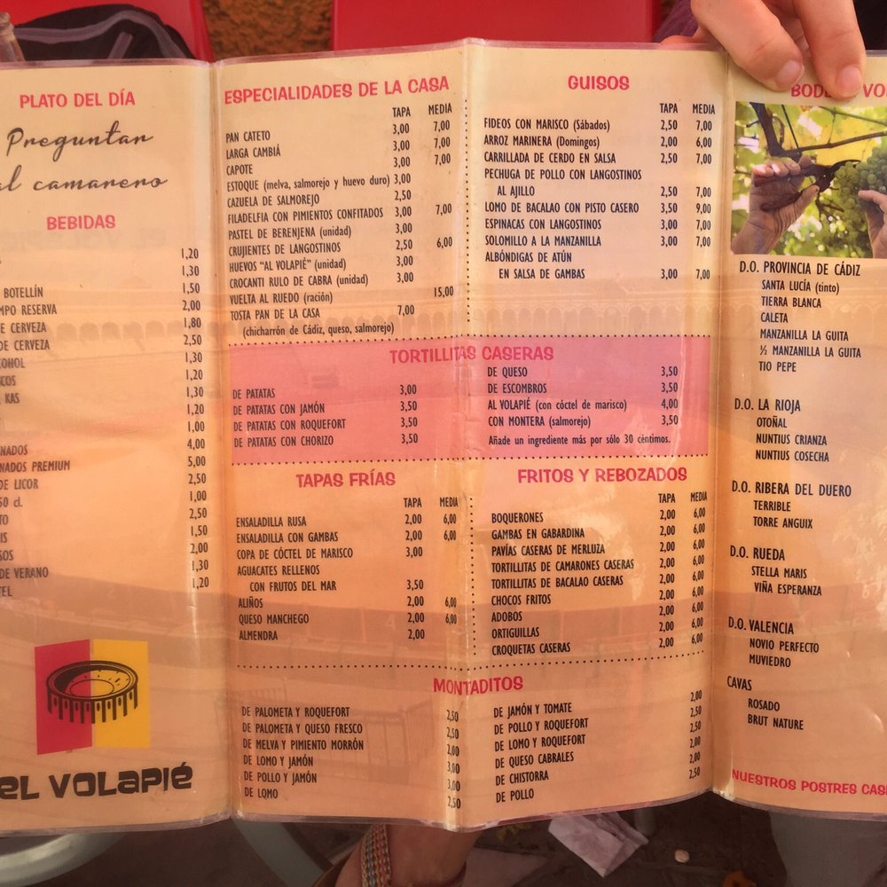 El Volapie - Menu - Tapas Bars Near Me - Chipiona, California