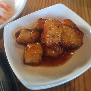 Cafe Korea - Tofu side dish: Interesting but very tasty! Also a little sweet. - Korean Near Me - Fishers, Indiana