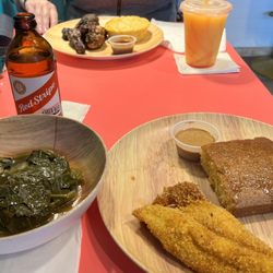 Flavors of the Isle - Catfish and collard greens and jerk chicken and Mac and cheese