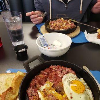 Hash Ny System - Classic corned beef hash skillet with poached eggs. - Breakfast & Brunch Near Me - Coventry, Rhode Island