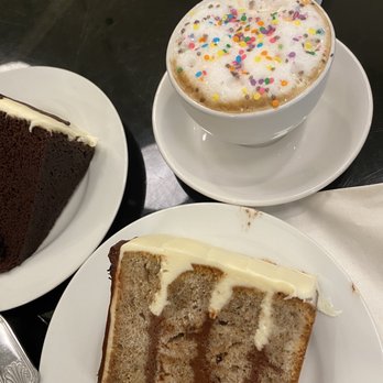 Pure Bliss Desserts - Chocolate Bliss cake + Earl Grey and a cappuccino - Bakeries Near Me - Bellingham, Washington Pure Bliss Desserts - Chocolate Bliss cake + Earl Grey and a cappuccino - Bakeries Near Me - Bellingham, Washington