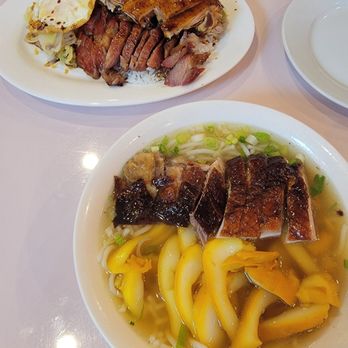 Tin Wong - 3 combo rice and roasted duck and cuttlefish lai fun noodle soup - Noodles Near Me - New York, New York Tin Wong - 3 combo rice and roasted duck and cuttlefish lai fun noodle soup - Noodles Near Me - New York, New York