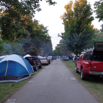 Brimley State Park - The cramped quarters of the outside lakefront sites - Campgrounds Near Me - Brimley, Michigan