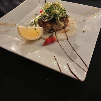 Louie's - Chef Jason - Crabcake starter with a Brusselsprout salad and potato puree - New American Near Me - Robbinsville, New Jersey Louie's - Chef Jason - Crabcake starter with a Brusselsprout salad and potato puree - New American Near Me - Robbinsville, New Jersey