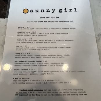Sunny Girl - Menu - Breakfast & Brunch Near Me - Boston, Massachusetts