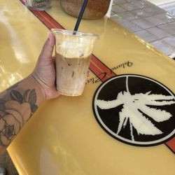 Vanilla Latte with vanilla cold foam and vanilla syrup