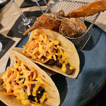 Pine & Oak Tavern - Korean BBQ tacos with potato wedges. Those wedges stole the show. Flavorful and crispy. - New American Near Me - Orlando, Florida Pine & Oak Tavern - Korean BBQ tacos with potato wedges. Those wedges stole the show. Flavorful and crispy. - New American Near Me - Orlando, Florida