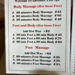 Lavender Foot Spa - Price list 4/7/24