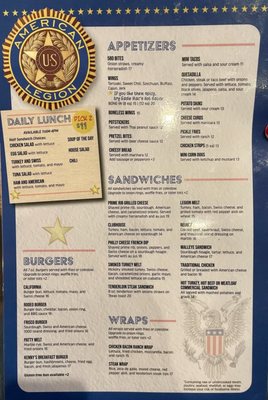 Menu photo 2 American Legion Post 580 Chanhassen, MN