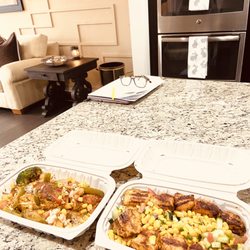 Momi's Kitchen - Chicken Kabob meal and Salmon