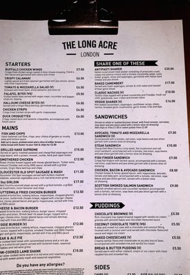 Menu photo 1 The Long Acre Kitchen Bar London, XGL