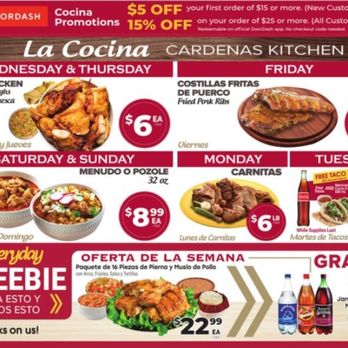 Cardenas Markets - Example of their weekly specials for hot, prepared foods. - Meat Shops Near Me - Oakland, California Cardenas Markets - Example of their weekly specials for hot, prepared foods. - Meat Shops Near Me - Oakland, California