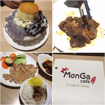 MonGa Cafe - Clockwise: Shaved ice, duck wings, fried rice rice plate - Taiwanese Near Me - Bellevue, Washington MonGa Cafe - Clockwise: Shaved ice, duck wings, fried rice rice plate - Taiwanese Near Me - Bellevue, Washington