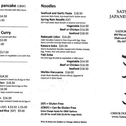 Satsuki Japanese Cafe - Menu (Sept 2016)