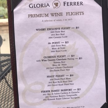 Gloria Ferrer Winery - Tasting menu - Wineries Near Me - Sonoma, California
