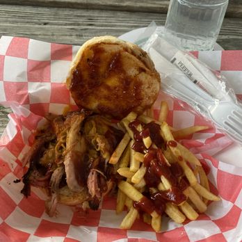 Smokin Momma Lora's BBQ Mobile - Pork Sandwich ( not much meat) & french fries - Food Trucks Near Me Smokin Momma Lora's BBQ Mobile - Pork Sandwich ( not much meat) & french fries - Food Trucks Near Me