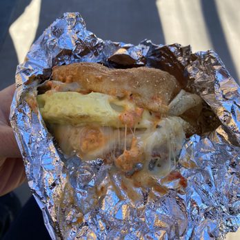 Mini Model Bakery - Sausage breakfast sandwich (close up) - Bakeries Near Me - Yountville, California Mini Model Bakery - Sausage breakfast sandwich (close up) - Bakeries Near Me - Yountville, California
