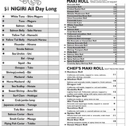 Takohachi Japanese Restaurant - Menu Sushi 1$ long day