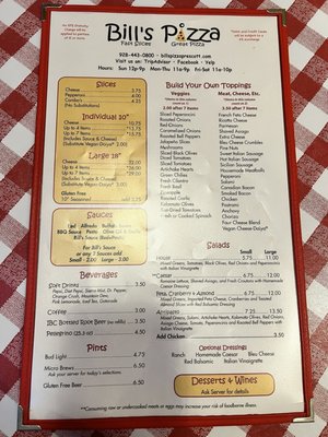 Menu photo 7 Bill's Pizza Prescott, AZ
