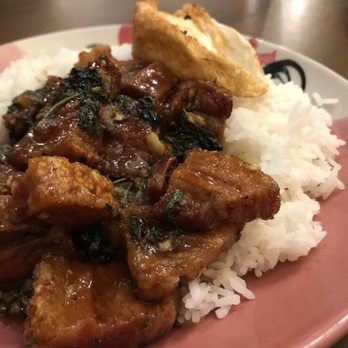 DAKZEN - Khao Grapow Moo Grob + Khai Dow - Delicious!! - Thai Near Me - Somerville, Massachusetts