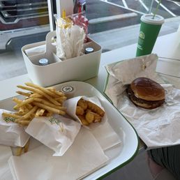 Burger, cheese curds and fries