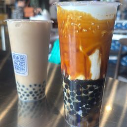 Tiger boba with generous toppings and Okinawa tea with balanced aroma
