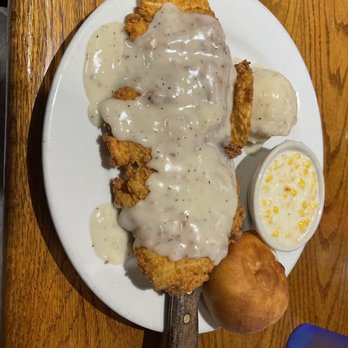 Lucy's on the Square - Chicken fried chicken with mashed potatoes and cream corn. - American Near Me - Celina, Texas Lucy's on the Square - Chicken fried chicken with mashed potatoes and cream corn. - American Near Me - Celina, Texas