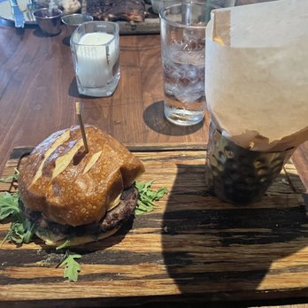 Haywire - Lamb burger with fries - New American Near Me - Plano, Texas
