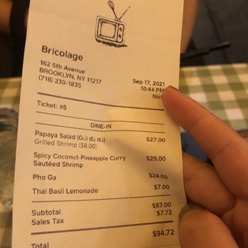 Bricolage - Receipt - Vietnamese Near Me - Brooklyn, New York Bricolage - Receipt - Vietnamese Near Me - Brooklyn, New York