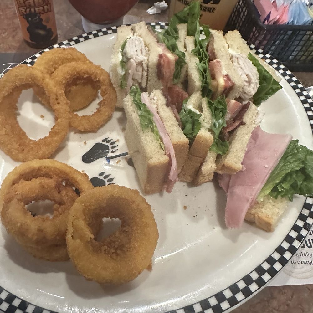 Turkey Club with Onion Rings. Turkey Club with Onion Rings.
