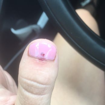 Polished - Finger cut and blood then painted over in the nail instead of fixing it. - Nail Salons Near Me - Cary, North Carolina