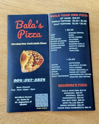 Menu photo 5 Bala's Pizza St. Augustine, FL