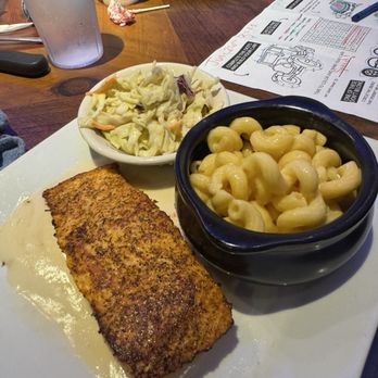 Ford's Garage Pier Park - Blackened Salmon with Side Mac N' Cheese - Comfort Food Near Me - Panama City Beach, Florida Ford's Garage Pier Park - Blackened Salmon with Side Mac N' Cheese - Comfort Food Near Me - Panama City Beach, Florida