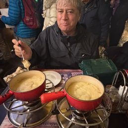 Enjoying fondue with bolete mushroom! Enjoying fondue with bolete mushroom!