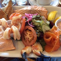 Bridge Bar Cold Seafood Platter (€23.95) - Portmagee crab claws, mussels, smoked salmon, smoked Mackerel, BBQ salmon, poached salmon