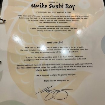 Umiko Sushi Ray - Menu - Welcome Page - Japanese Near Me - Tarzana, California