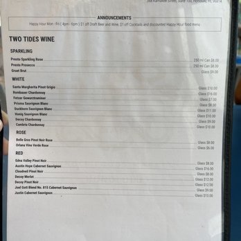 Two Tides Bar - Menu 2/2 - September 2022 - VN - Bars Near Me - Honolulu, Hawaii
