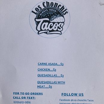 Los Chonchis Tacos - Menu - Tacos Near Me Los Chonchis Tacos - Menu - Tacos Near Me