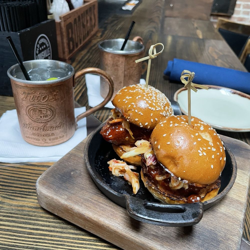 Bosscat Kitchen & Libations - Moscow Mules and Spicy Korean Fried Chicken Sliders (happy hour menu) - Bars Near Me - Orange, California Bosscat Kitchen & Libations - Moscow Mules and Spicy Korean Fried Chicken Sliders (happy hour menu) - Bars Near Me - Orange, California
