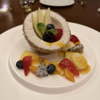Alan Wongs Kahala - "Coconut" Dessert with fruits. - Hawaiian Near Me - Honolulu, Hawaii