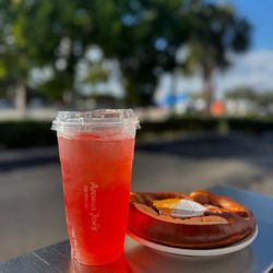 Soft Pretzel, paired with a Strawberry, Coconut and Guava Rush
